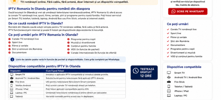IPTV Romania in Olanda cu canale TV românești online pe Smart TV pentru românii din diaspora
