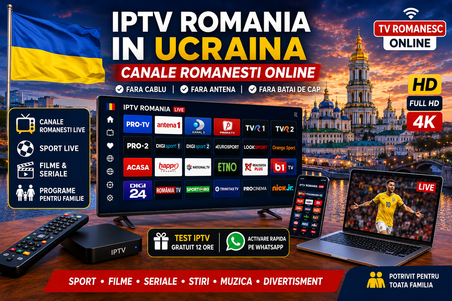 IPTV Romania in Ucraina canale romanesti online pe Smart TV si Android Box