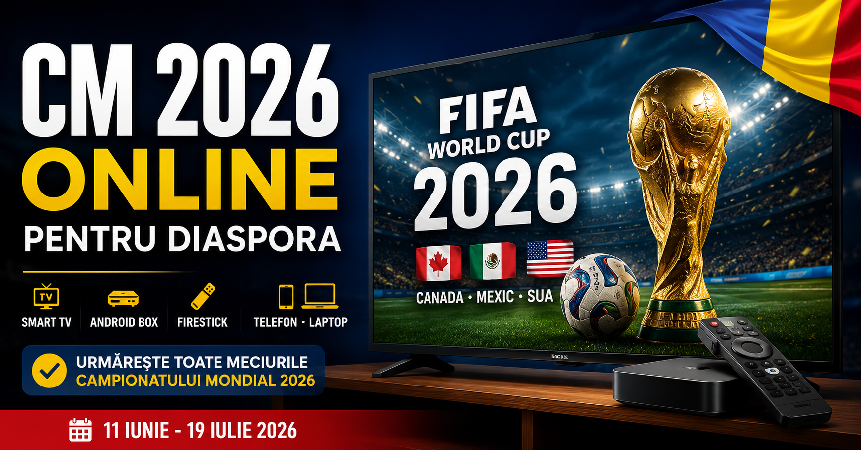 Program Campionatul Mondial de fotbal 2026 online pentru diaspora pe Smart TV