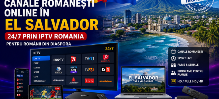 Canale romanesti online in El Salvador prin IPTV Romania pentru diaspora pe Smart TV, telefon, tableta si laptop