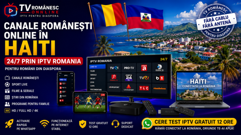 Canale romanesti online in Haiti prin IPTV Romania pentru diaspora pe Smart TV, telefon, tableta si laptop
