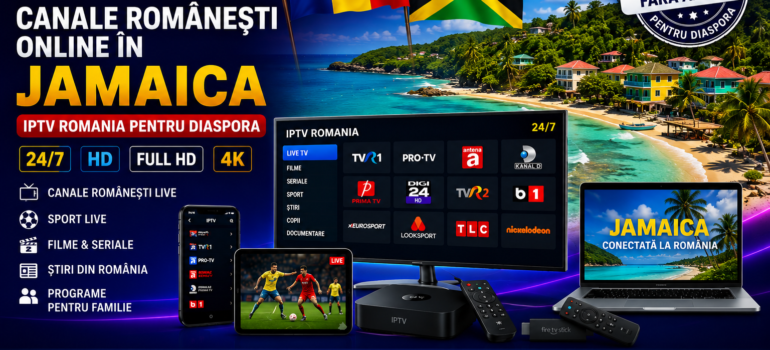 Canale romanesti online in Jamaica prin IPTV Romania pentru diaspora pe Smart TV, telefon, tableta si laptop