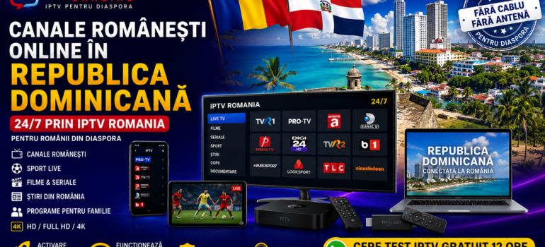 Canale romanesti online in Republica Dominicana prin IPTV Romania pentru diaspora pe Smart TV, telefon, tableta si laptop