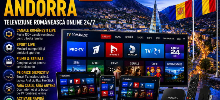 IPTV Romania in Andorra cu televiziune romaneasca online 24/7 pe Smart TV, telefon, tableta si laptop