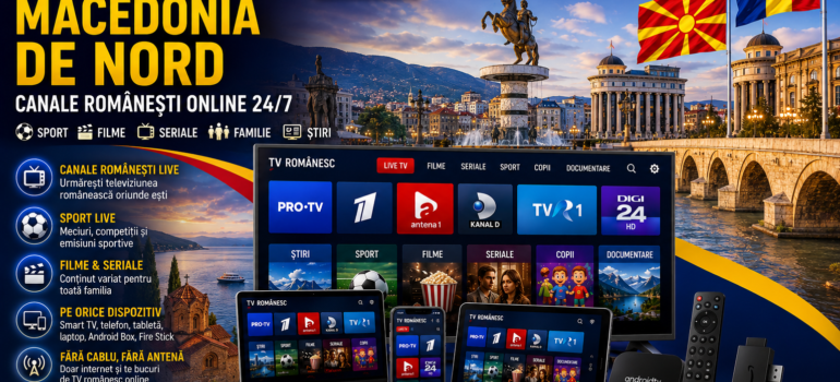 IPTV Romania in Macedonia de Nord cu canale romanesti online 24/7 pe Smart TV, telefon, tableta si laptop