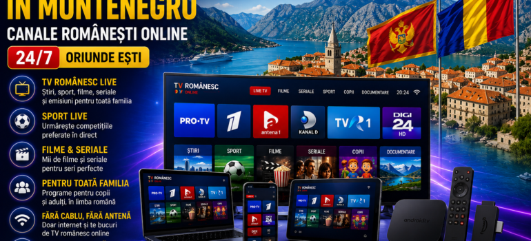 IPTV Romania in Muntenegru cu canale românești online 24/7 pe Smart TV, telefon, tabletă și laptop
