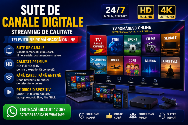 sute de canale digitale IPTV cu streaming de calitate pe Smart TV, telefon, tabletă și laptop