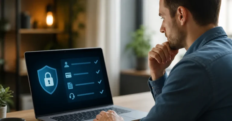 Ilustrație editorială pentru date personale, plată și suport: checklist înainte să comanzi un serviciu tv online