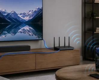 Ilustrație editorială pentru wi-fi sau cablu ethernet pentru televiziune online? cum alegi conexiunea